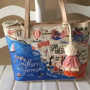 NWT Spartina Southern California Embroidered Handbag Maps Collection Tote